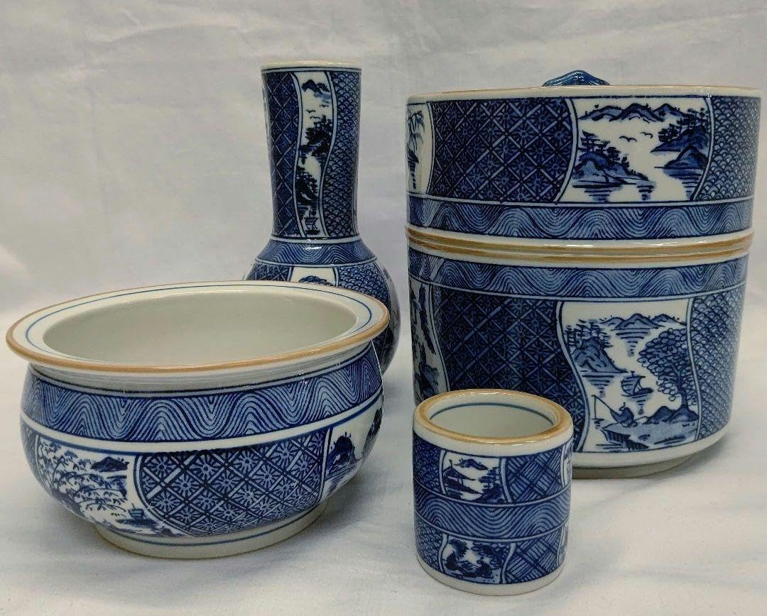 祥瑞 染付 胴帯 皆具 加藤貴山 茶道具